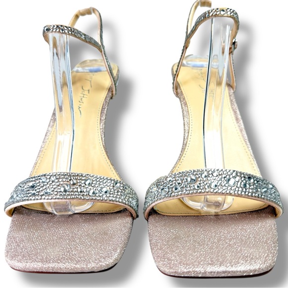 Betsey Johnson SB-Mika Rhinestone Embellished Flare Heel Sandals Blush Size 8 - Picture 6 of 12